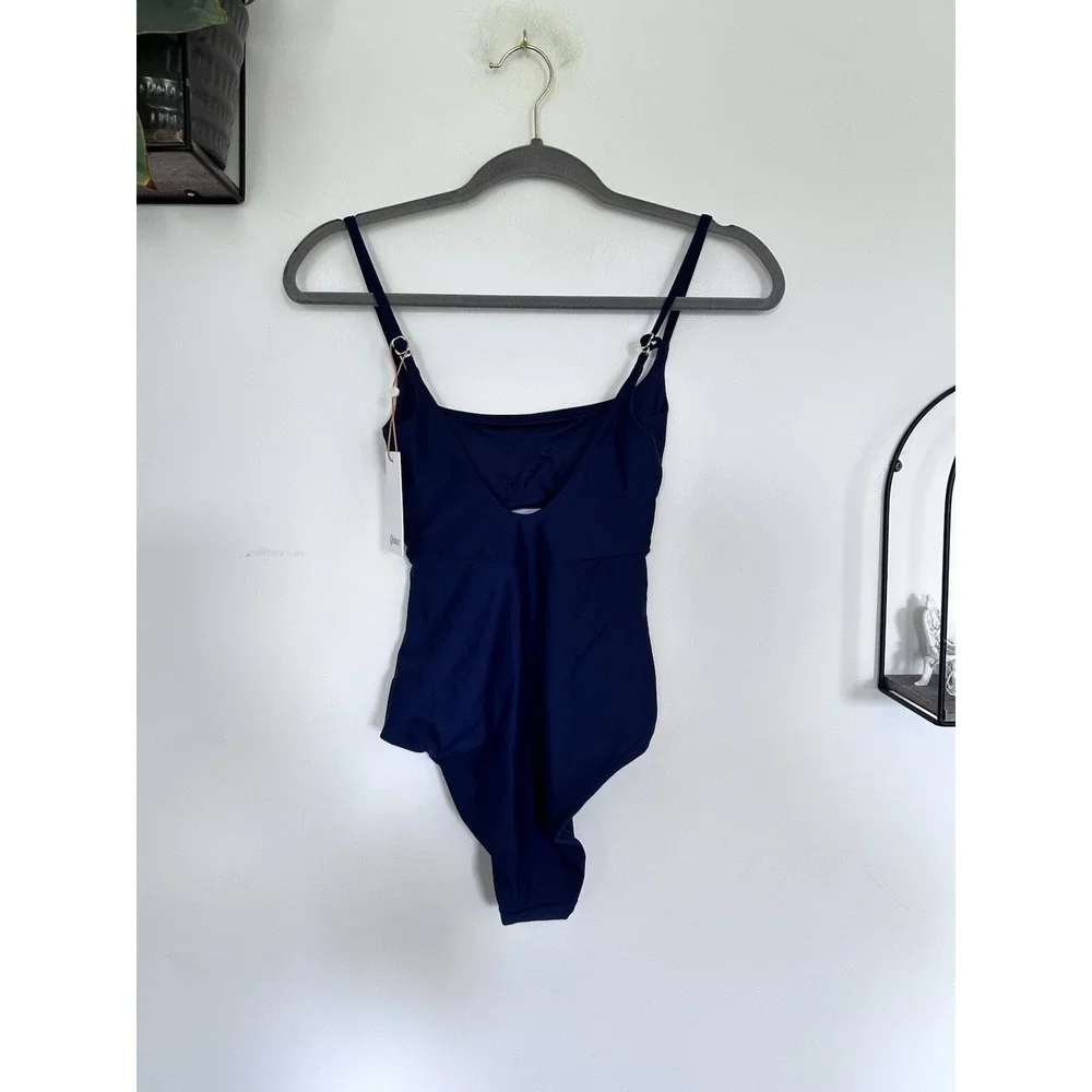 NWT Quince Navy Blue Italian Cut Out One-Piece Swimsuit Size XS